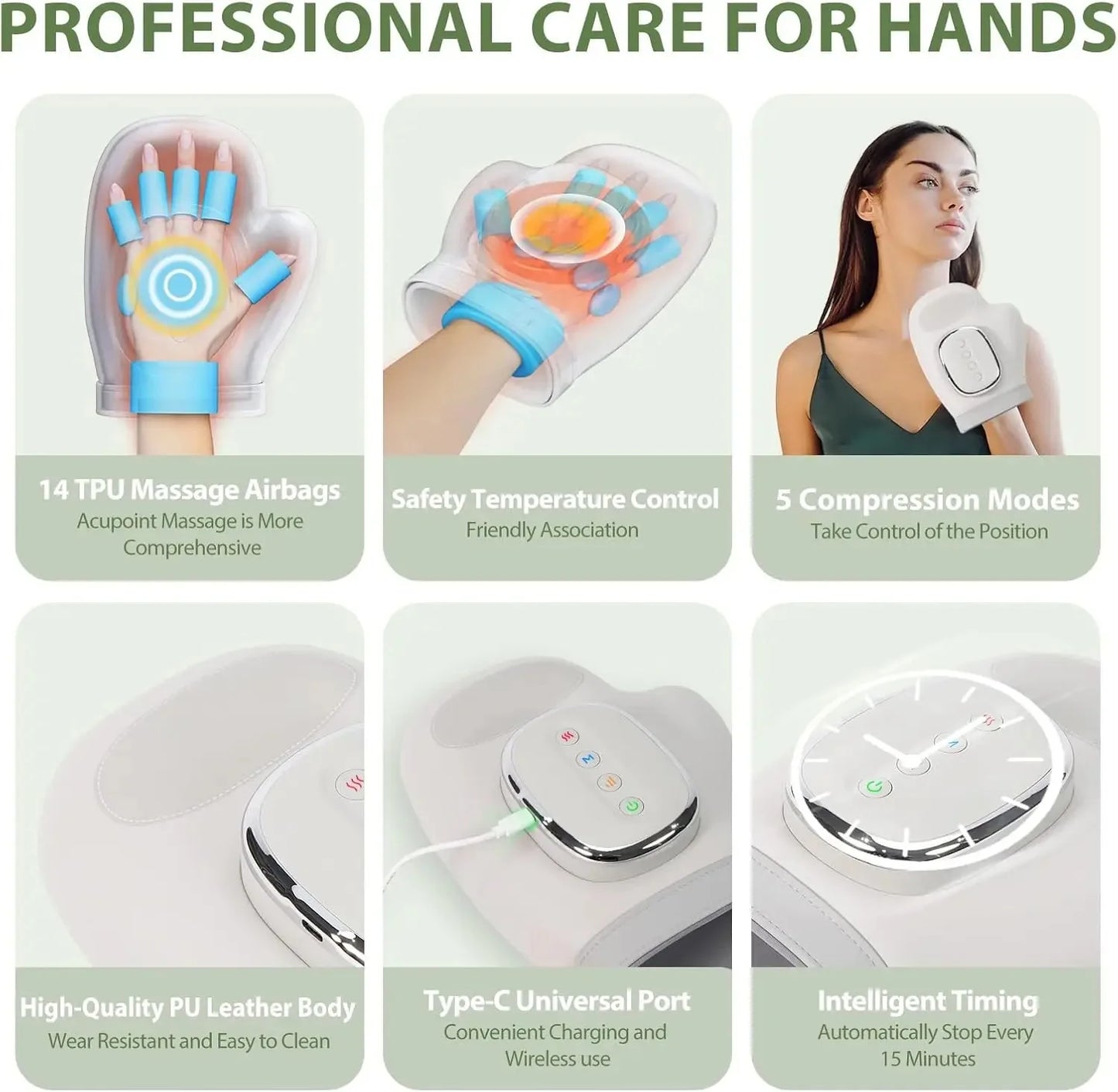 Hand Massager With Heat And Airbag Compression For Carpal Relief