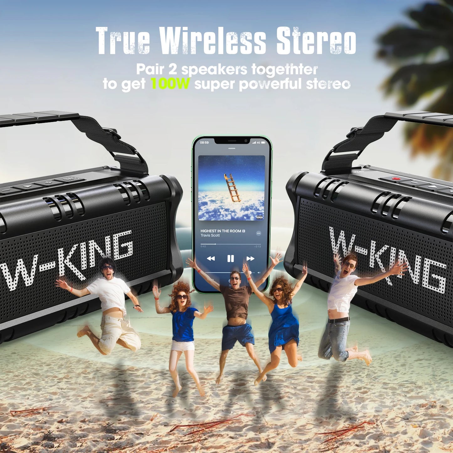 W-KING Bluetooth Speaker, 90W Peak 50W RMS IPX6 Waterproof Loud Speakers Bluetooth Wireless, Large Outdoor Portable Speaker