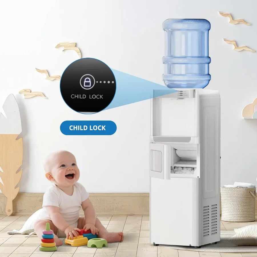 3-in-1 Hot and Cold Water Cooler Dispenser with Built-in Ice Maker for 3 to 5 Gallon Bottle Water Dispenser Ideal for Home Offi