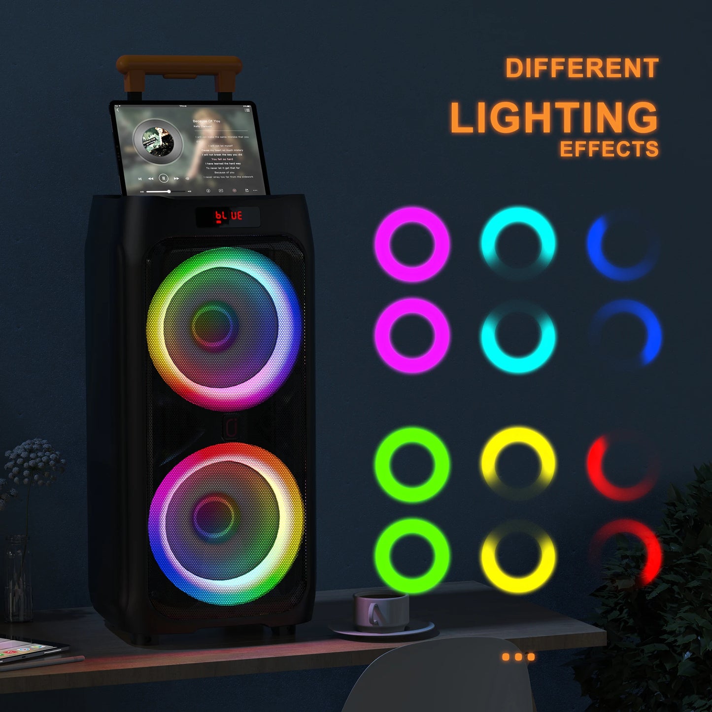 Karaoke Machine with 2 Wireless Microphones, Portable Bluetooth Speaker for Adults & Kids, Big Party PA System with Disco Lights