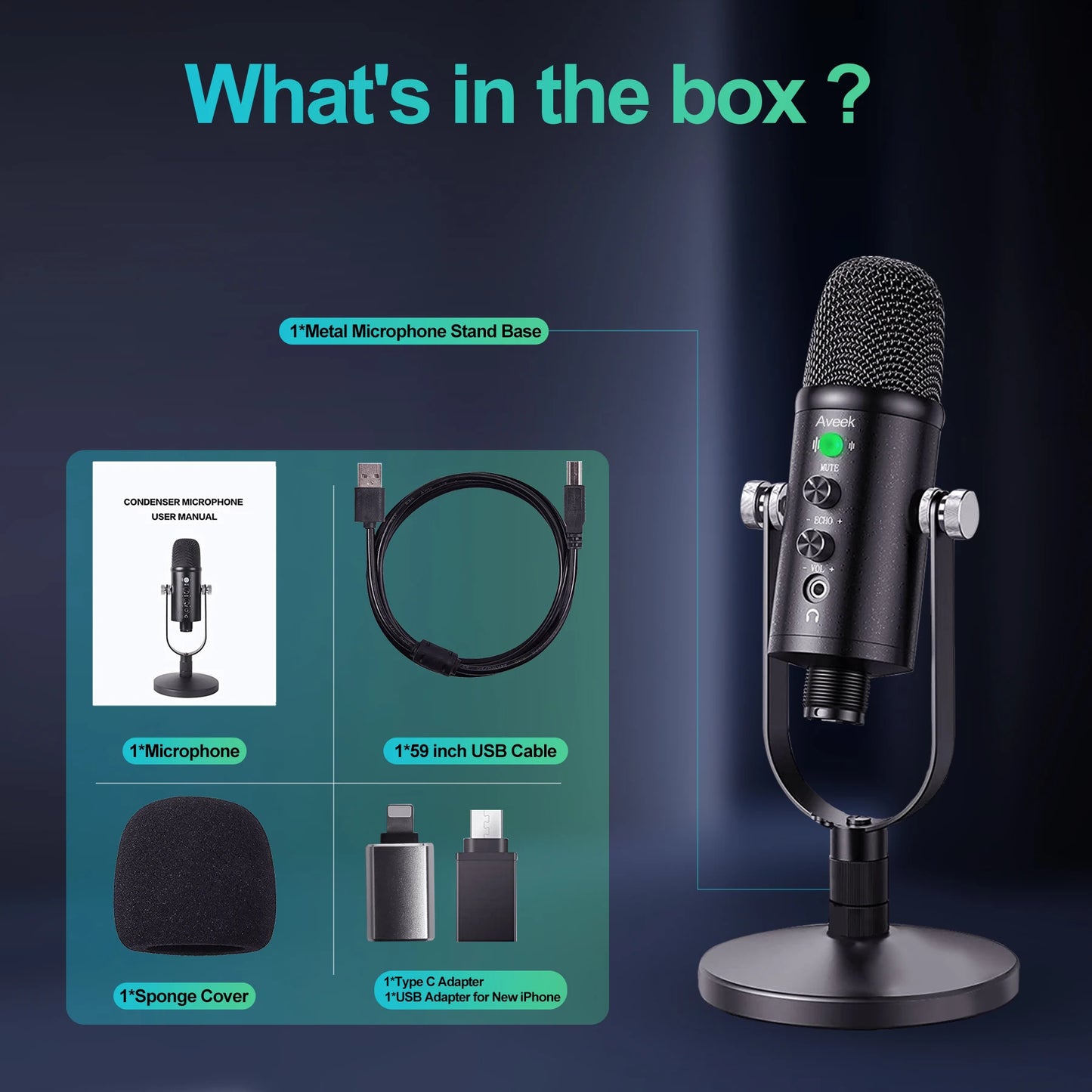 Mercase USB Microphone,Condenser Microphone for Phone,Computer,PS4 and PS5,with Quick Mute,Plug & Play,Cardioid Pickup,Recording