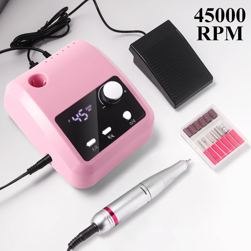Electric Nail Drill Machine Professional 45000RPM Electric E File with LCD Display for Acrylic Gel Polishing Removing Manicure