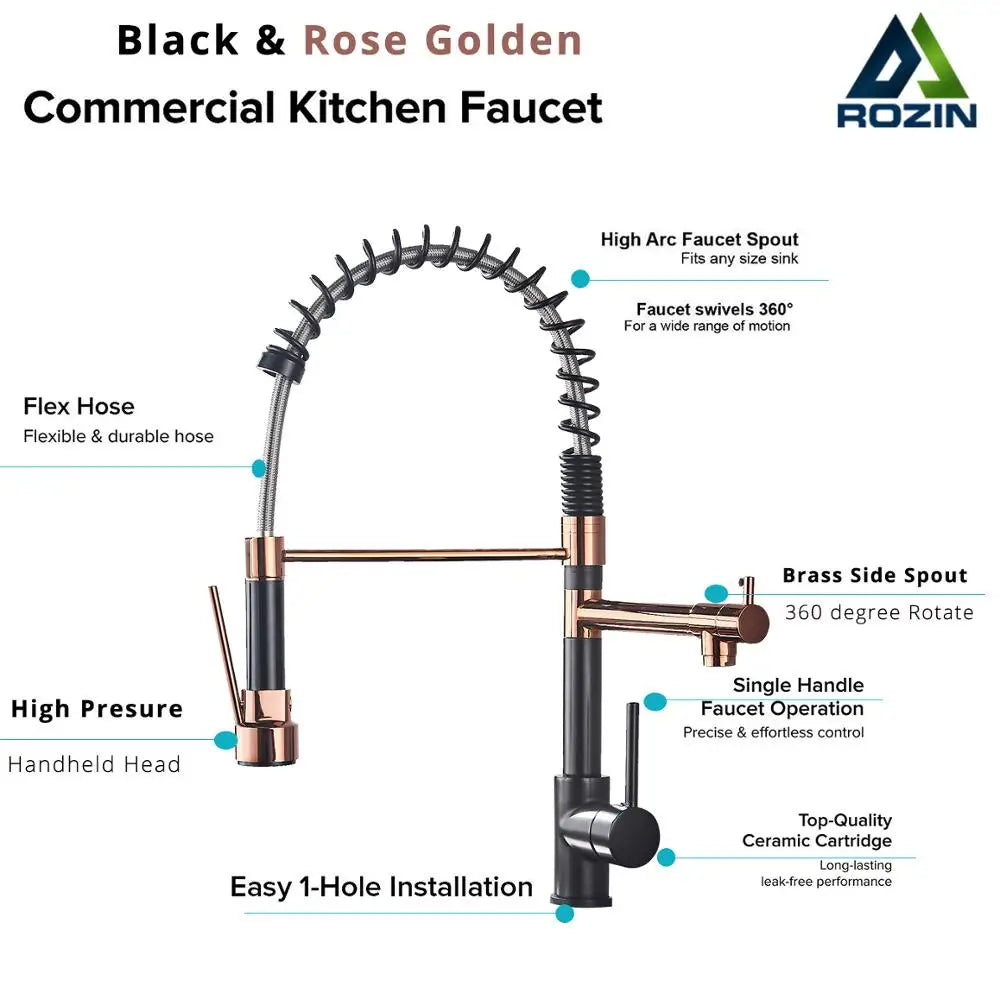 Rozin Deck Mounted Kitchen Faucet With Pull Down Spray SUS304