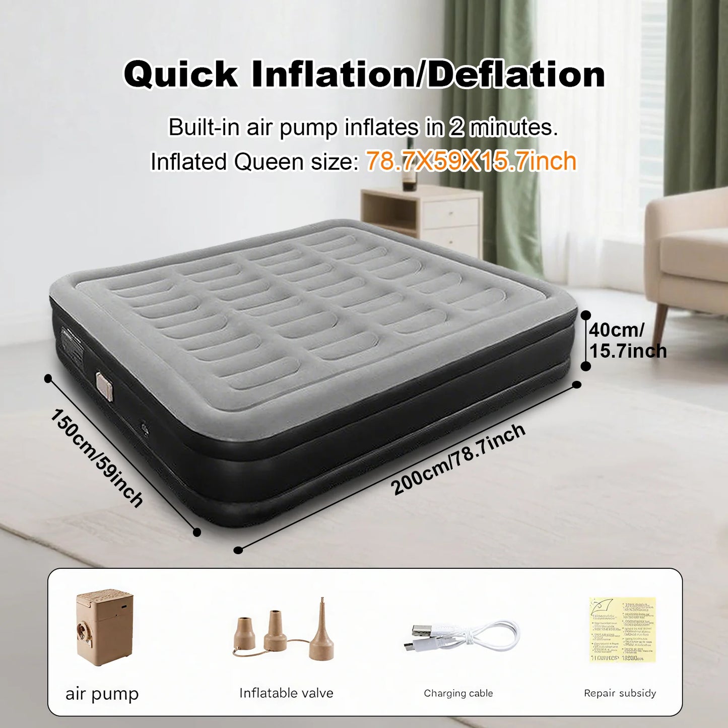 1-2 Person PVC Automatic Inflatable Mattress Camping Home Built-In Pump Bed Thickened For Indoor Outdoor Rest Lazy Sleeping Mat