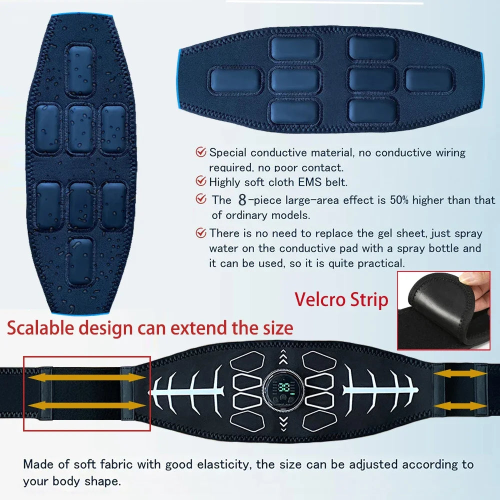 Abdominal Toning Belt Muscle Toner EMS Muscle Stimulator Abs Trainer Recharge Body Massager Weight Loss Fitness Equipment Unisex