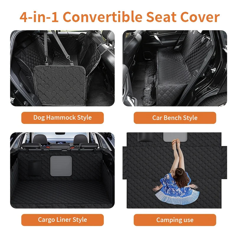 Dog Car Seat Cover With Storage Pockets Mesh Visual Window, Waterproof Nonslip, Heavy Duty Scratchproof Pet Dog Back Seat Cover