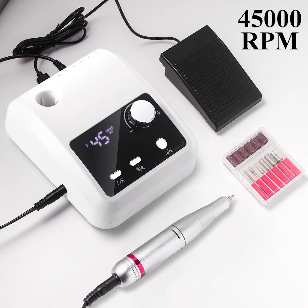 Electric Nail Drill Machine Professional 45000RPM Electric E File with LCD Display for Acrylic Gel Polishing Removing Manicure