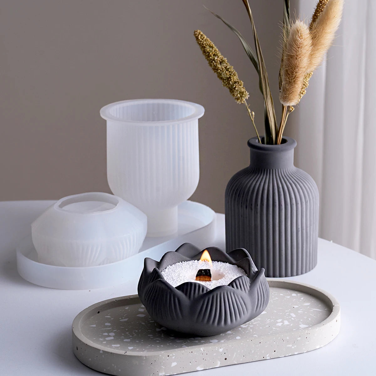 Concrete Craft Silicone Mold Set Vase Candlestick Tray Storage Box Plaster Resin Mold Home Decor Supplies Table Ornaments