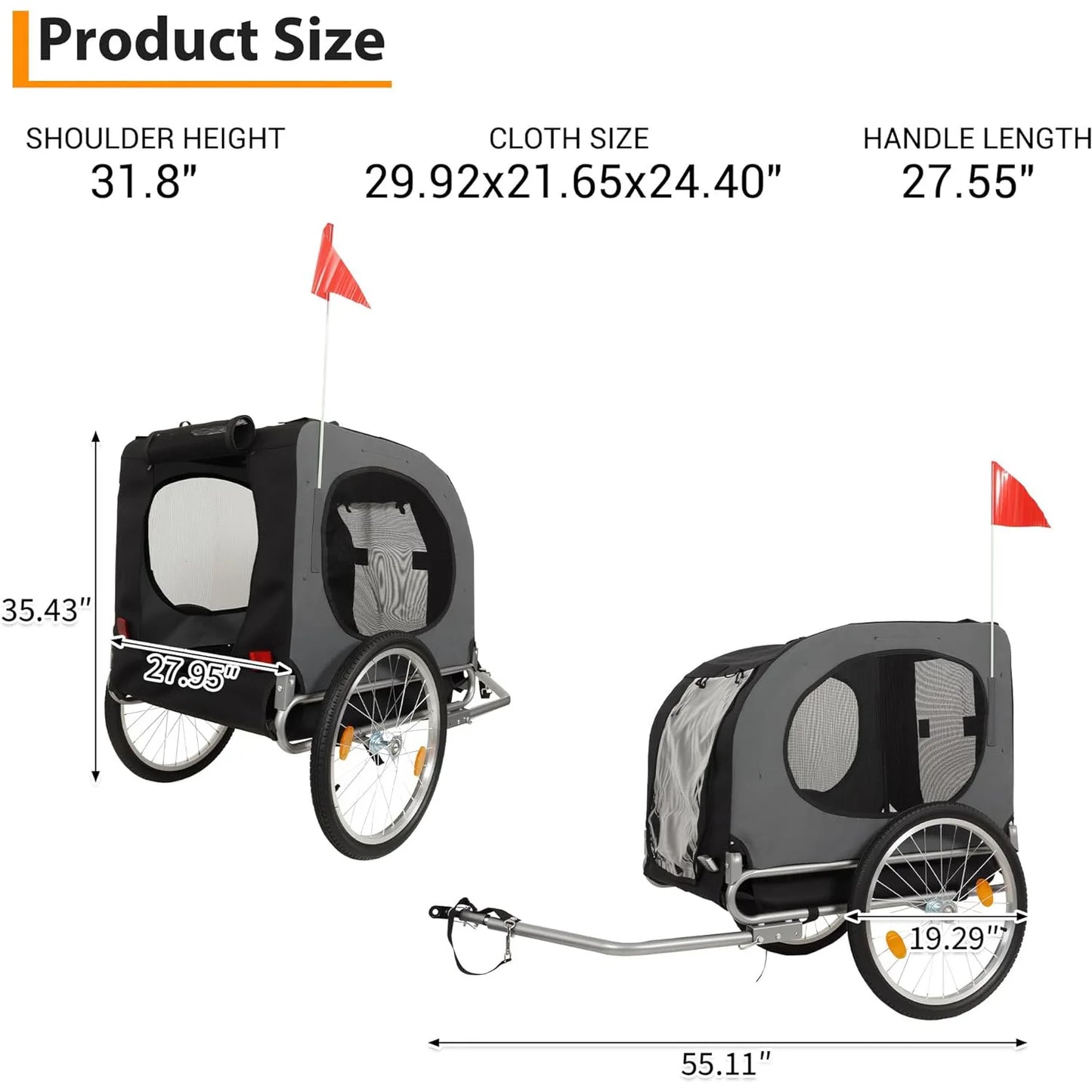 HiMISS Steel Dog Bike Trailer With Universal Coupler Water Resistant