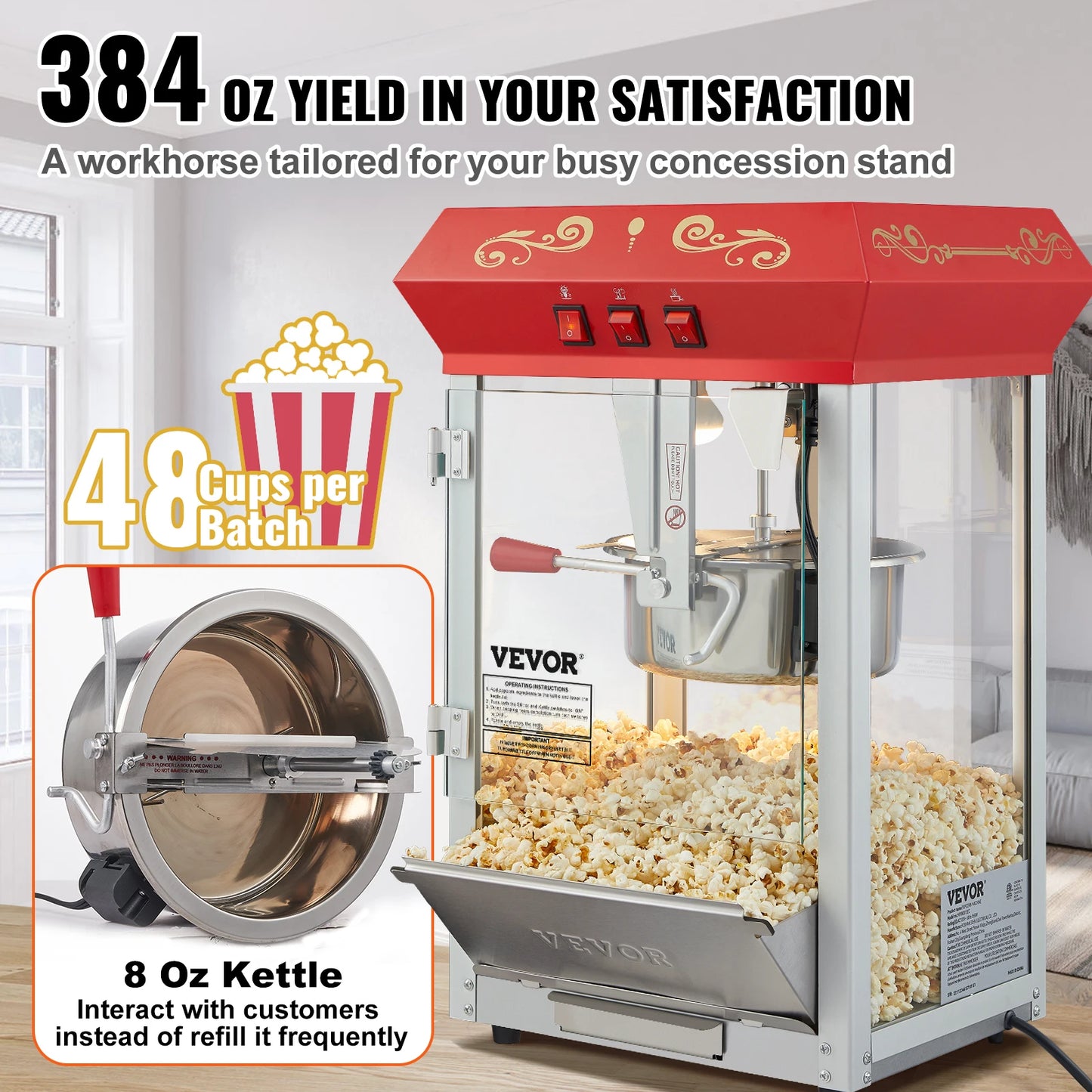 SucceBuy Automatic Electric Popcorn Maker for Commercial Use