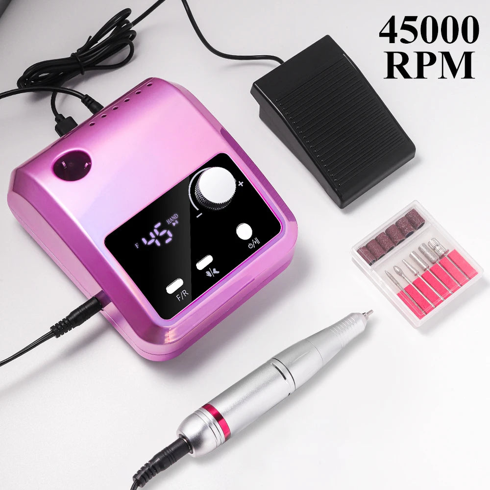 Electric Nail Drill Machine Professional 45000RPM Electric E File with LCD Display for Acrylic Gel Polishing Removing Manicure
