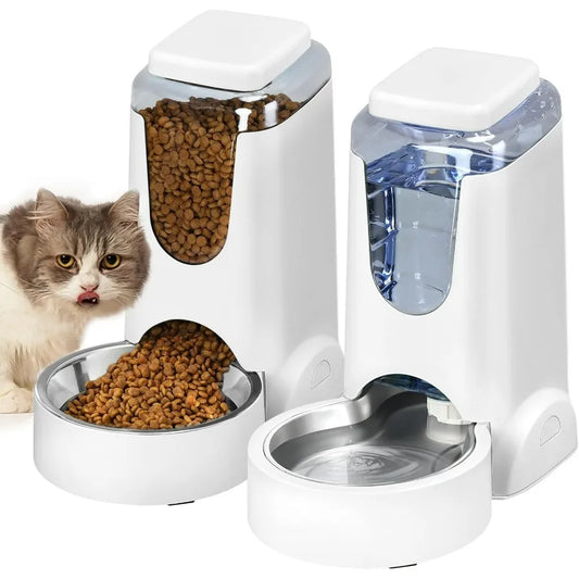 Automatic Cat Feeder And Water Dispenser With Stainless Steel Bowl