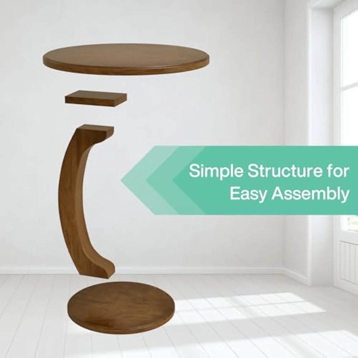Round End/Side Table, Wooden C-Shaped End Table, Mid-Century End Table, Boho Side Table for Living Room & Bedroom