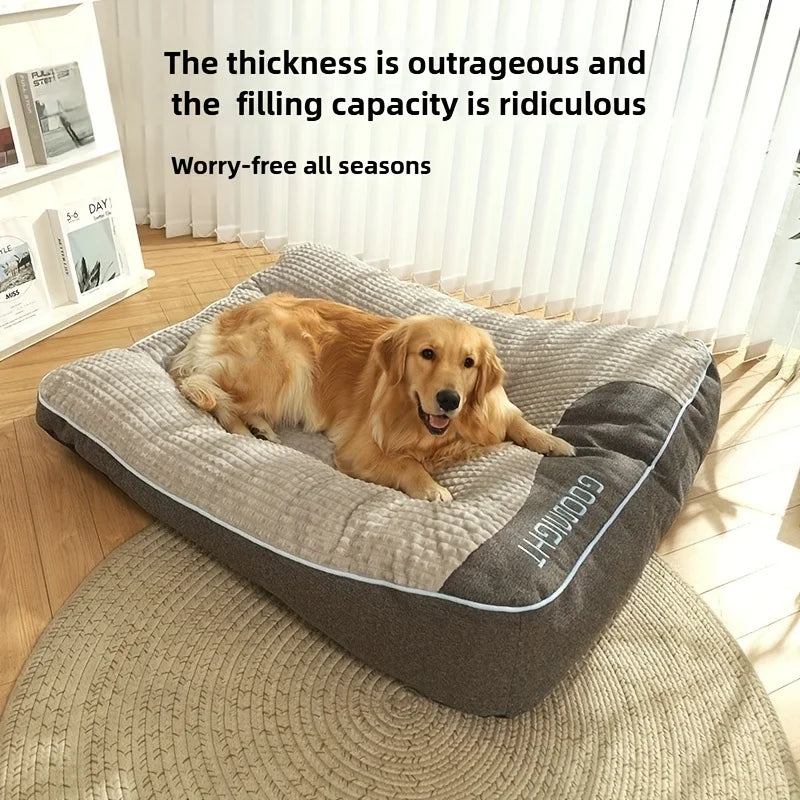 Luxury Stuffed Pet Sofa Bed for Medium to Large Dogs and Cats - Non-slip, Plaid All-Season Plaid Feel with Soft Polyester Fillin