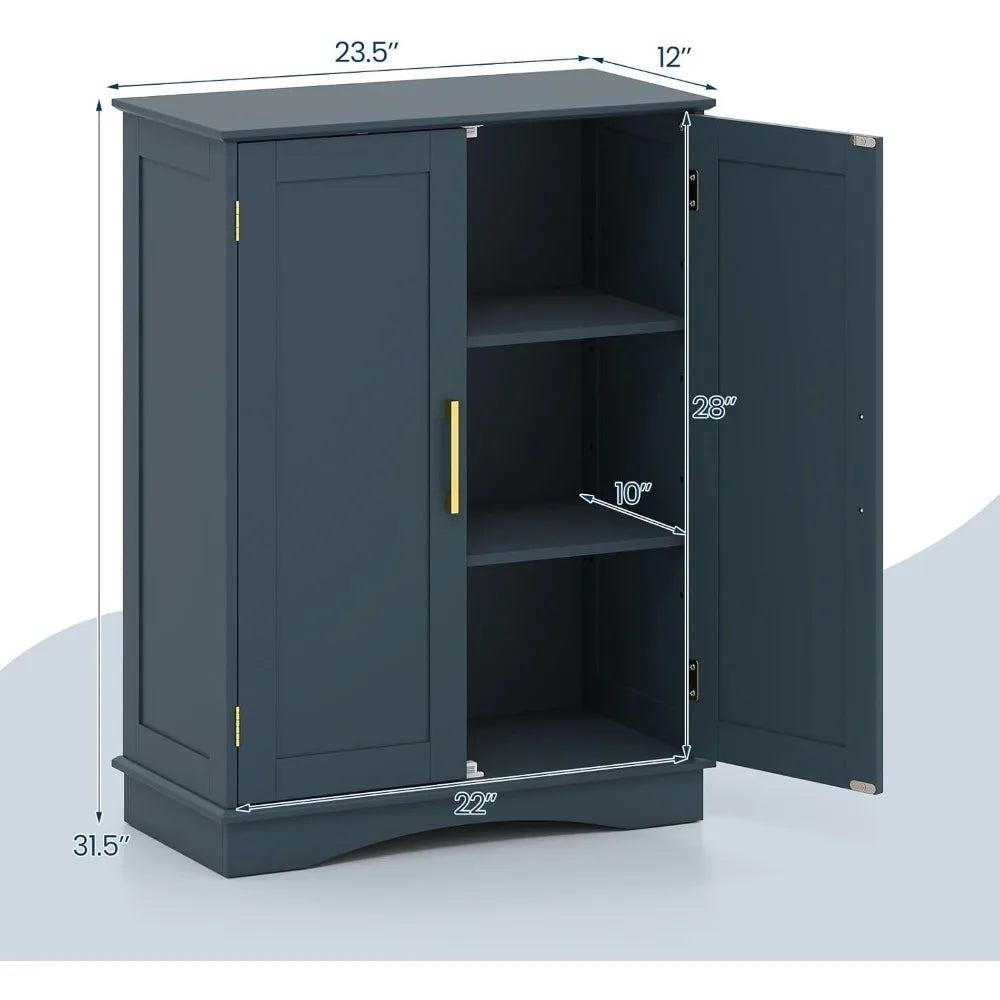 Bathroom Storage Cabinet, Modern 31.5 Cupboard w/Adjustable Shelves, 2 Doors, Freestanding Floor Cabinet Storage Organiz
