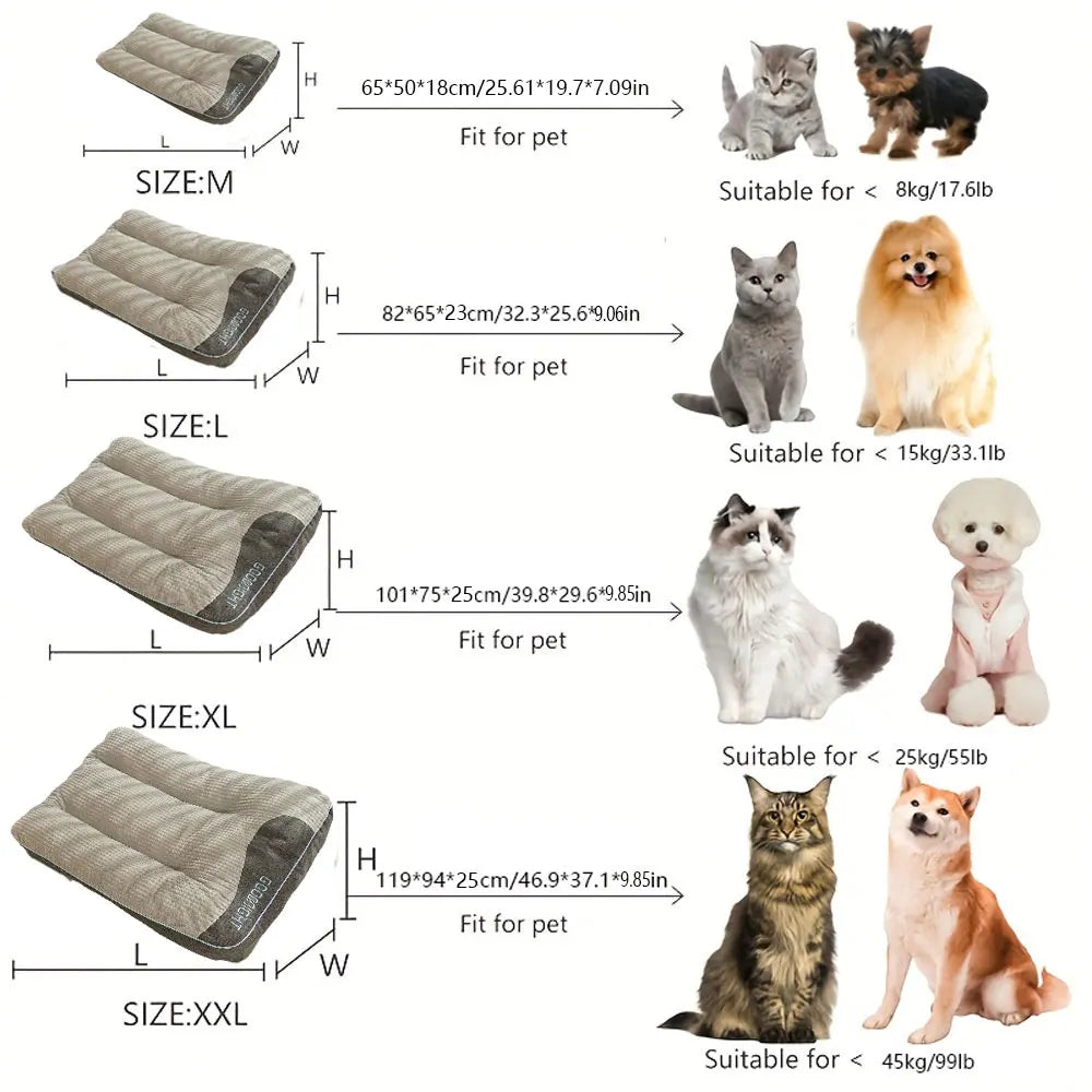 Luxury Stuffed Pet Sofa Bed for Medium to Large Dogs and Cats - Non-slip, Plaid All-Season Plaid Feel with Soft Polyester Fillin