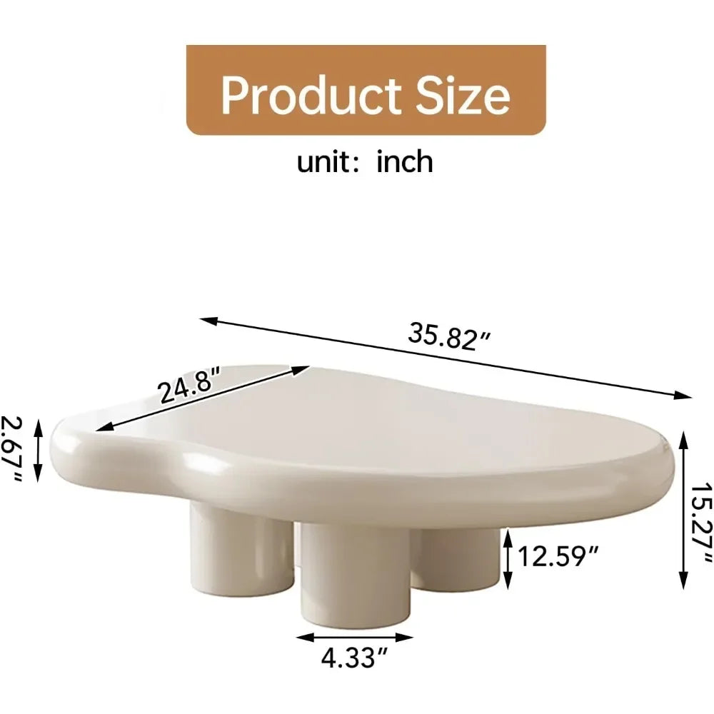 Cream White Coffee Table, 36 Inch Cloud Coffee Table, Living Room Table with 4 Legs