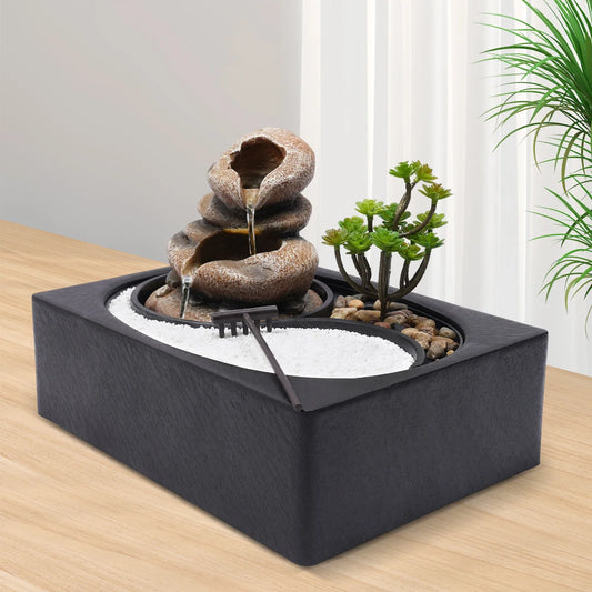 Tabletop Rock Water Fountain W/ LED Light,Indoor Waterfall Decor for Desk,Relaxing Zen Fountain,Decorative Stone Water Feature