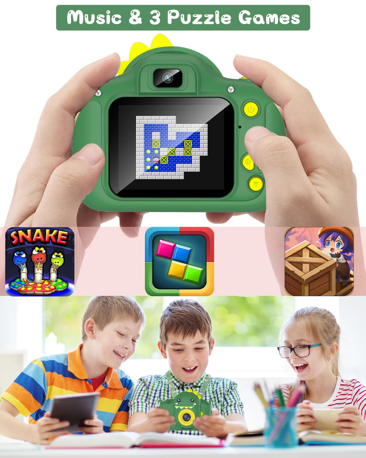 Kids Dinosaur Camera Portable Selfie Camera 1080P HD Digital Camera With 32GB Card Gift For Children Aged 3-12