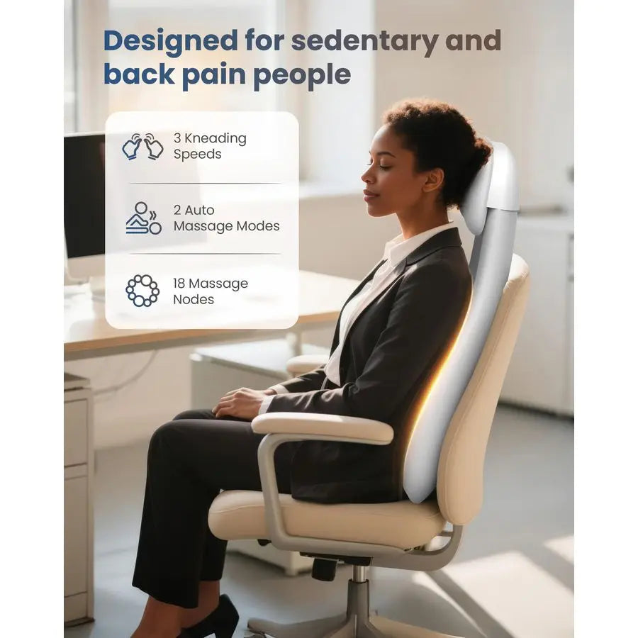 Cordless Back Massage Chair Pad with Multi Functions, 2D 3D Mix Shiatsu Neck and Back Massager with Heat, Chair Massager for Hom