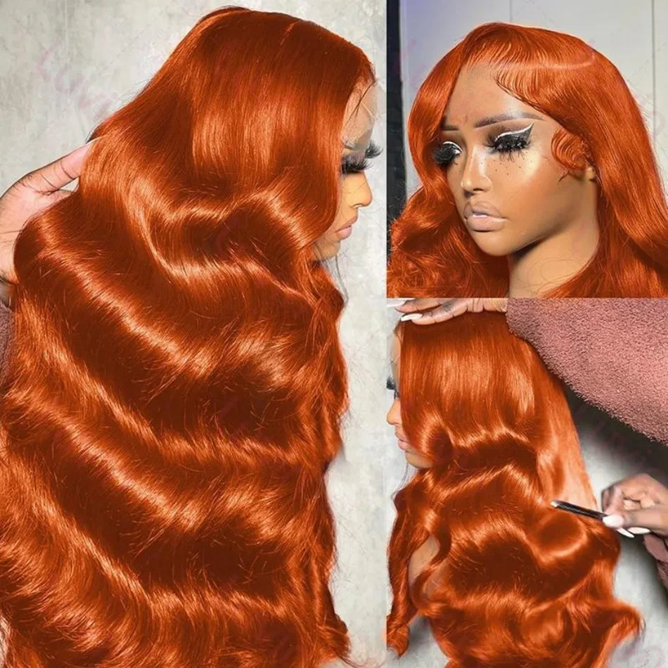 Ginger Human Hair Wigs Body Wave Frontal Wig 13X6 Human Hair Colored Lace Front Wig 30 36 Inch Brazilian Pre Plucked 250 Density