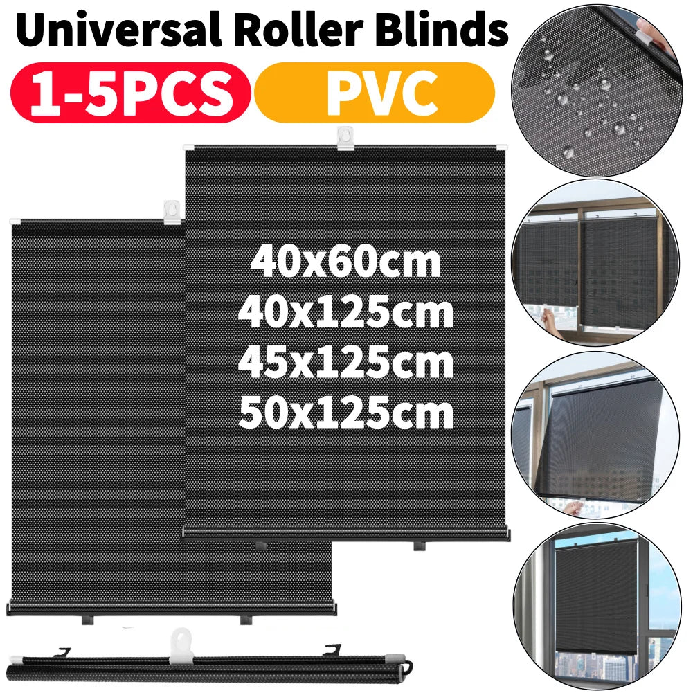 1-5Pcs Universal Window Roller Blinds W/ Suction Cup Sunshade Blackout Curtain For Car Home Office Nail-free Sun-shading Curtain
