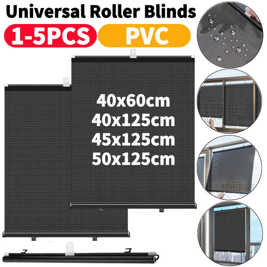 1-5Pcs Universal Window Roller Blinds W/ Suction Cup Sunshade Blackout Curtain For Car Home Office Nail-free Sun-shading Curtain
