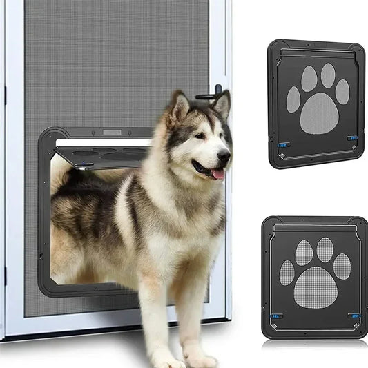 Pet Screen Door Lockable Magnetic Flap Screen Automatic Lockable Black Door for Puppy Dog and Cat Door