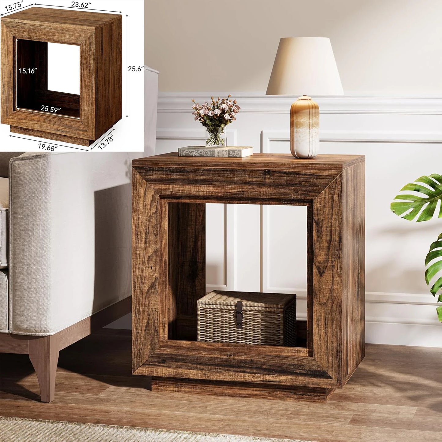 Round End/Side Table, Wooden C-Shaped End Table, Mid-Century End Table, Boho Side Table for Living Room & Bedroom