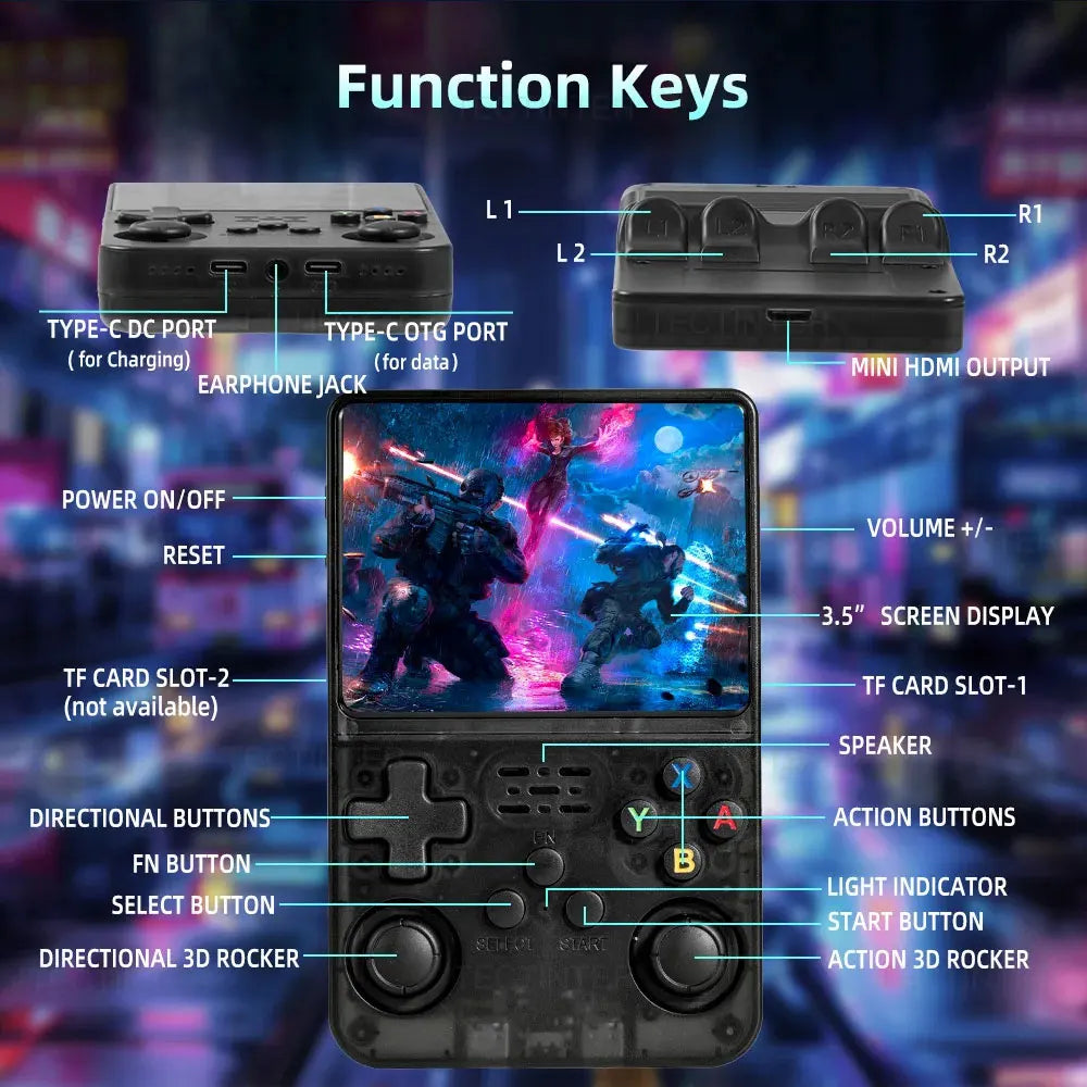 R36HD Handheld Retro Game Console, 1 Count Rechargeable Portable Pocket Game Console with 3.5-inch IPS Screen, Linux System Game