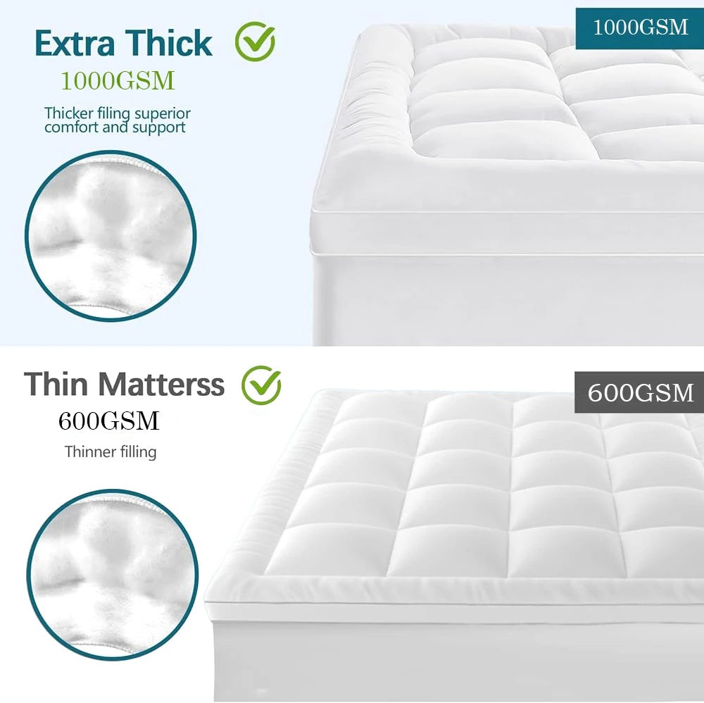 Mattress Topper Extra Thick Mattress Pad Cover for Back Pain, Cooling Mattress Protector, Overfilled Down Alternative Filling