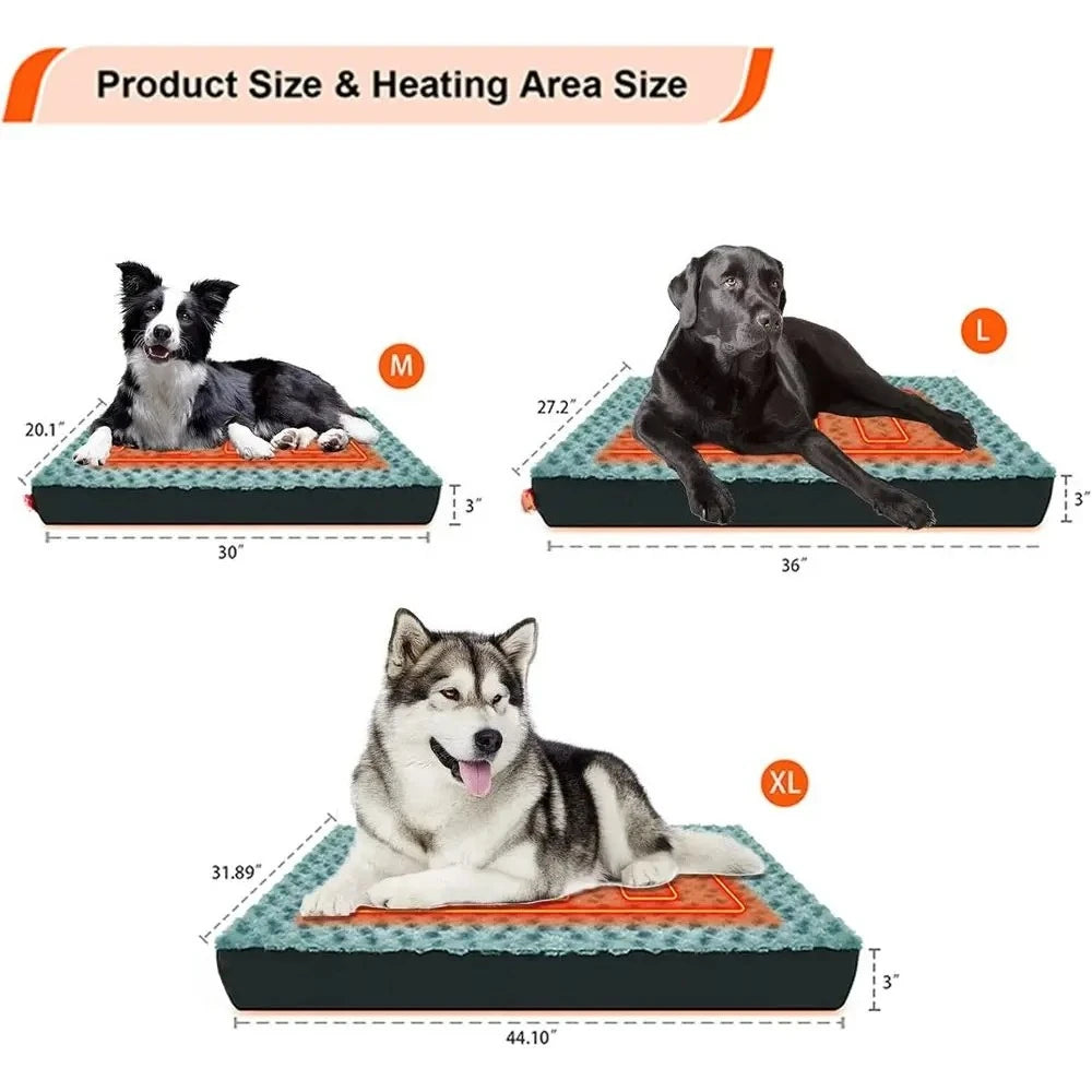 Heated Dog Bed with12V～24V Safe Voltage, Electric Heating Arthritis Orthopedic Dog Bed with Thickened Memory Foam, Heated Pet Be
