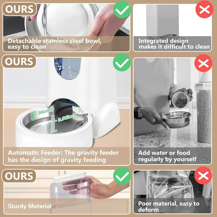 Automatic Cat Feeder And Water Dispenser With Stainless Steel Bowl