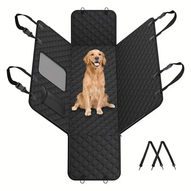 Dog Car Seat Cover With Storage Pockets Mesh Visual Window, Waterproof Nonslip, Heavy Duty Scratchproof Pet Dog Back Seat Cover