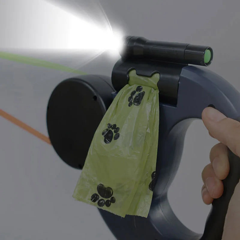 3in1 Double Head Automatic retractable Dog leash Flashlight Poop Bag Dispenser Reflective Pet Cat Extendable Puppy Traction Rope