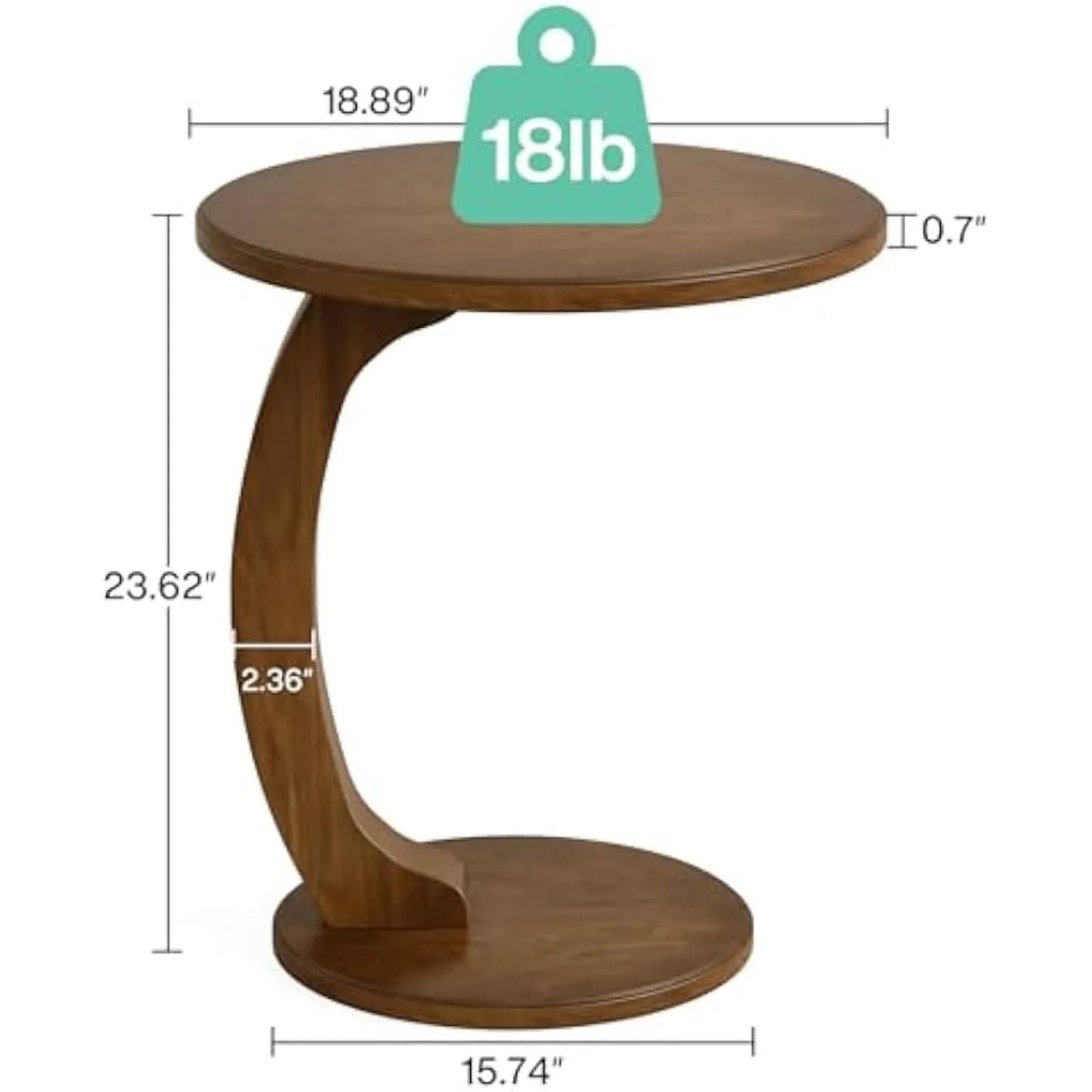 Round End/Side Table, Wooden C-Shaped End Table, Mid-Century End Table, Boho Side Table for Living Room & Bedroom