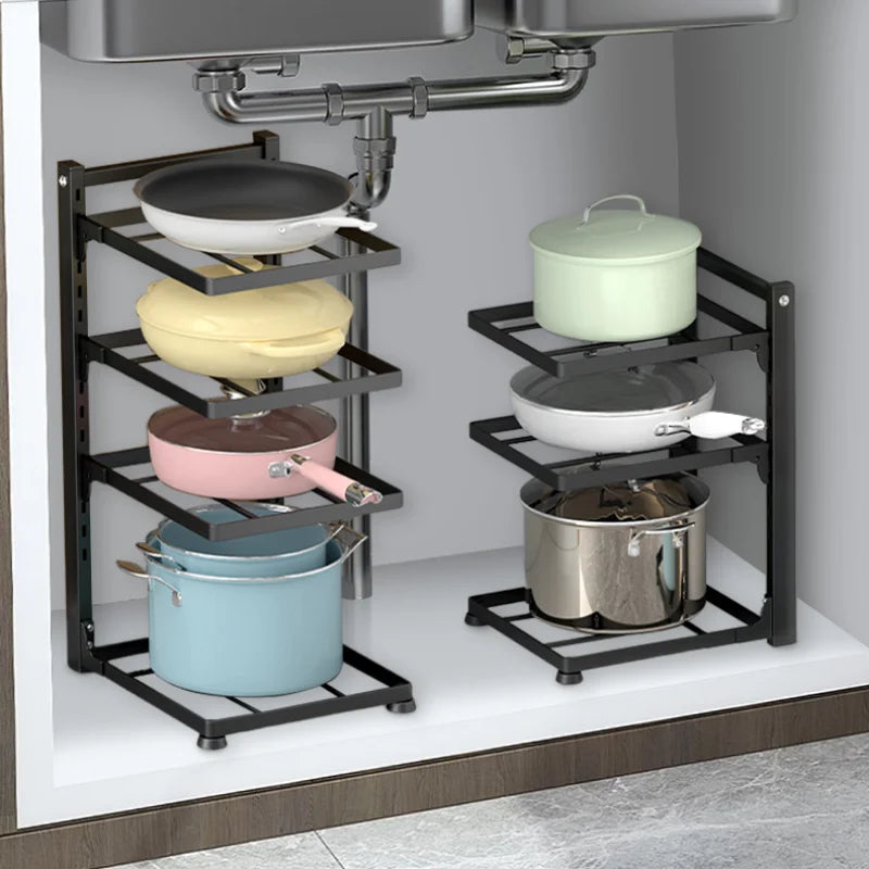 Kitchen Organizer Rack Adjustable Pot Cabinet Rack Holder Multi-layer Home Frying Pan Holder Pot Bowl Storage Racks Dropshipping