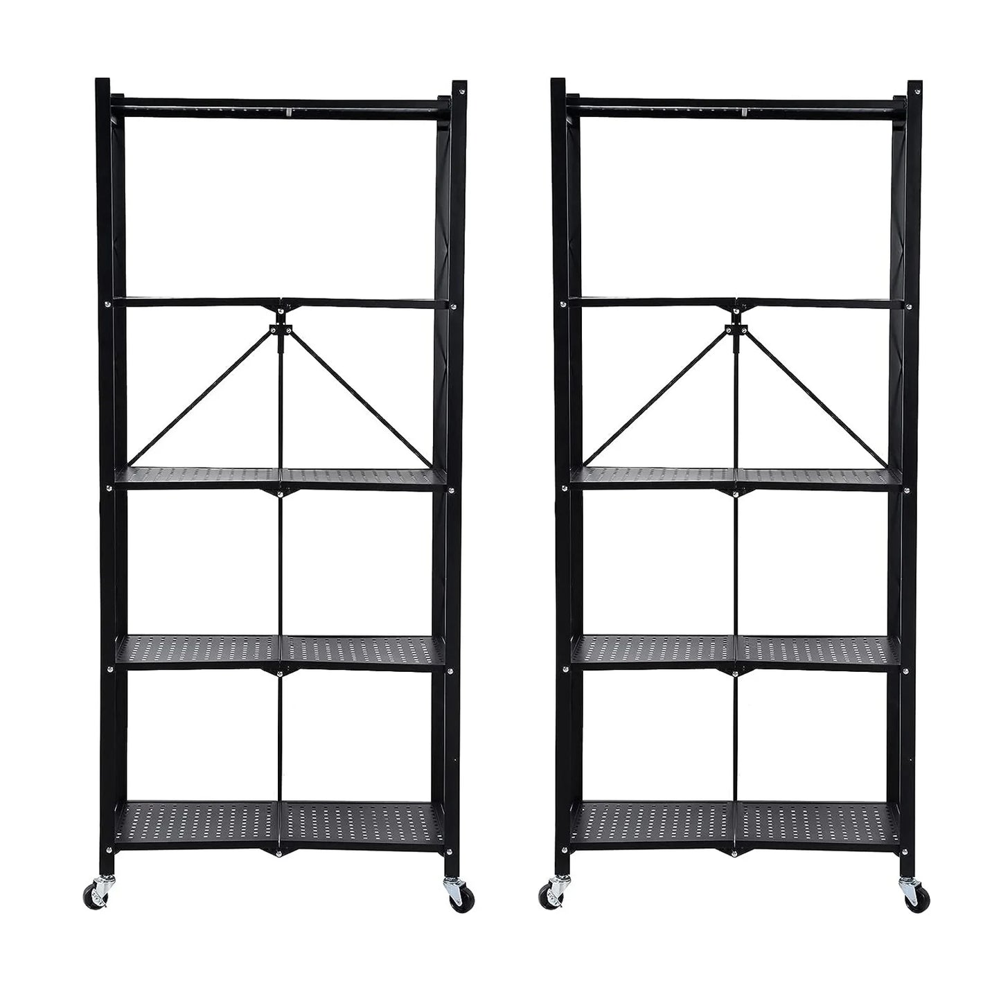 Storage Shelving 5-Tier With Wheel Unit Metal Shelf Adjustable Heavy Duty Foldable Organizer Rack for Home Kitchen Office Pantry