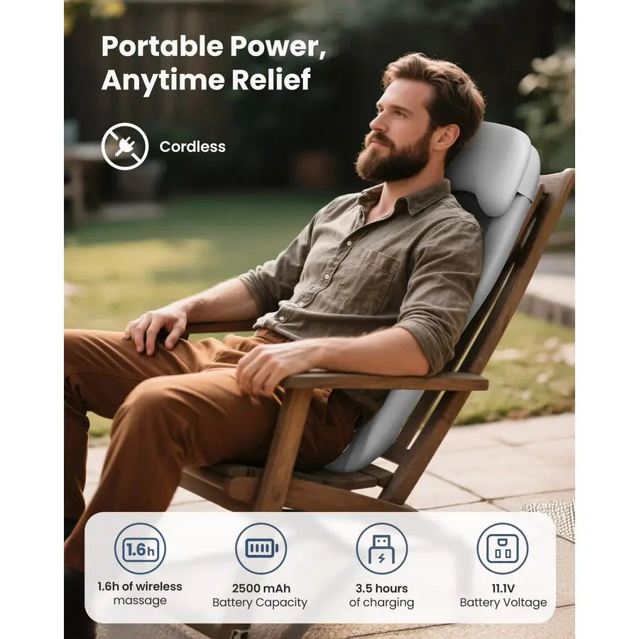 Cordless Back Massage Chair Pad with Multi Functions, 2D 3D Mix Shiatsu Neck and Back Massager with Heat, Chair Massager for Hom