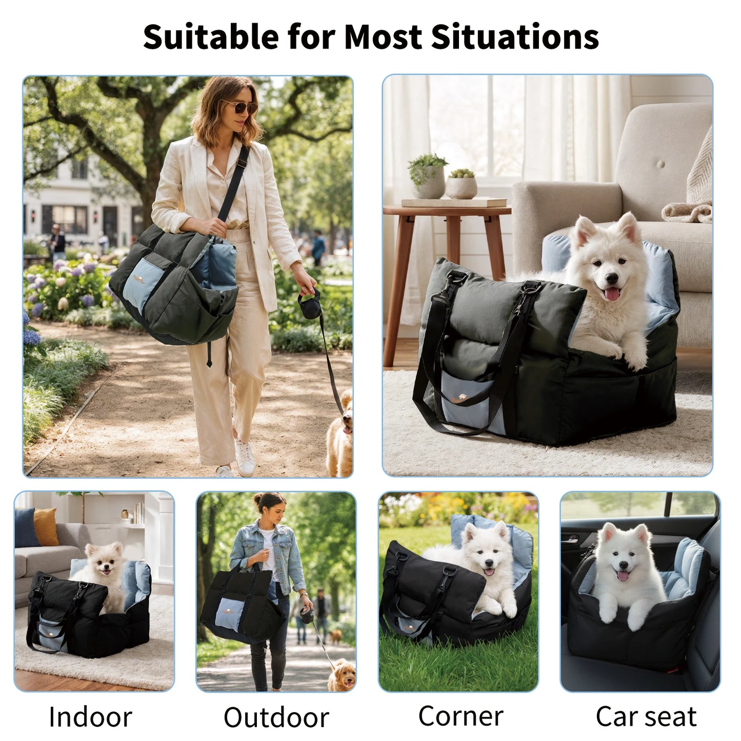 Dog Car Travel Bed Carrier With ClipOn Leash And Pockets