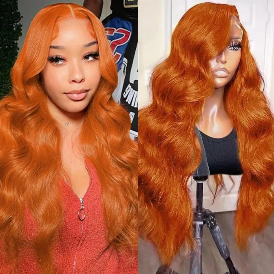 Ginger Human Hair Wigs Body Wave Frontal Wig 13X6 Human Hair Colored Lace Front Wig 30 36 Inch Brazilian Pre Plucked 250 Density