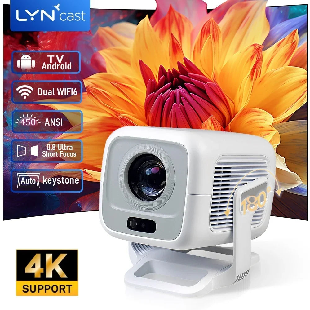 LynCast 4K Upgrated HY300 Projector Native 1080P 450ANSI Projector X3AQ Wifi6 BT5.4 Android 11.0 System Beamer Portable Cinema