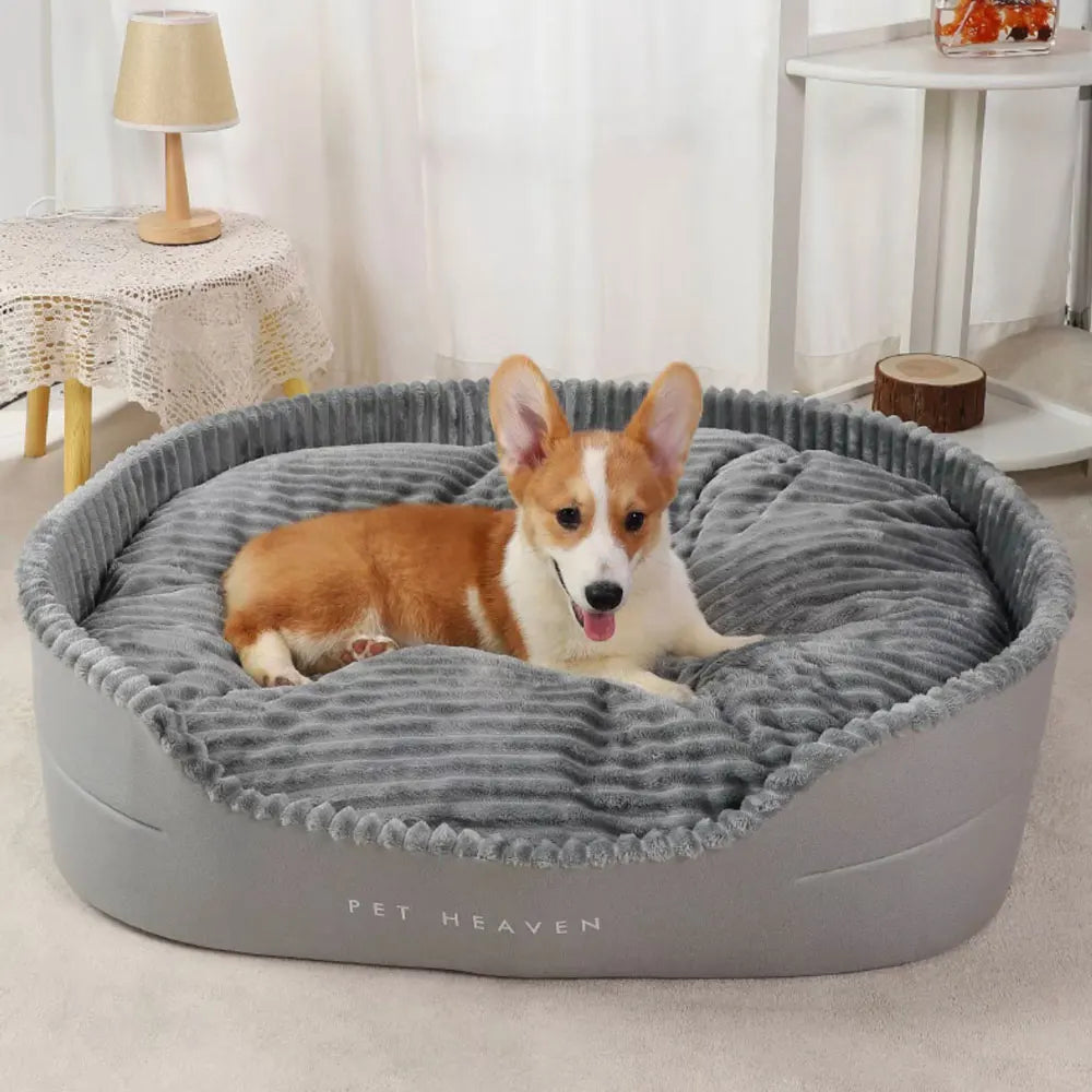 A super sized pet bed that is soft, dirt resistant, non slip, comfortable, suitable for living rooms, outdoor places, and suitab