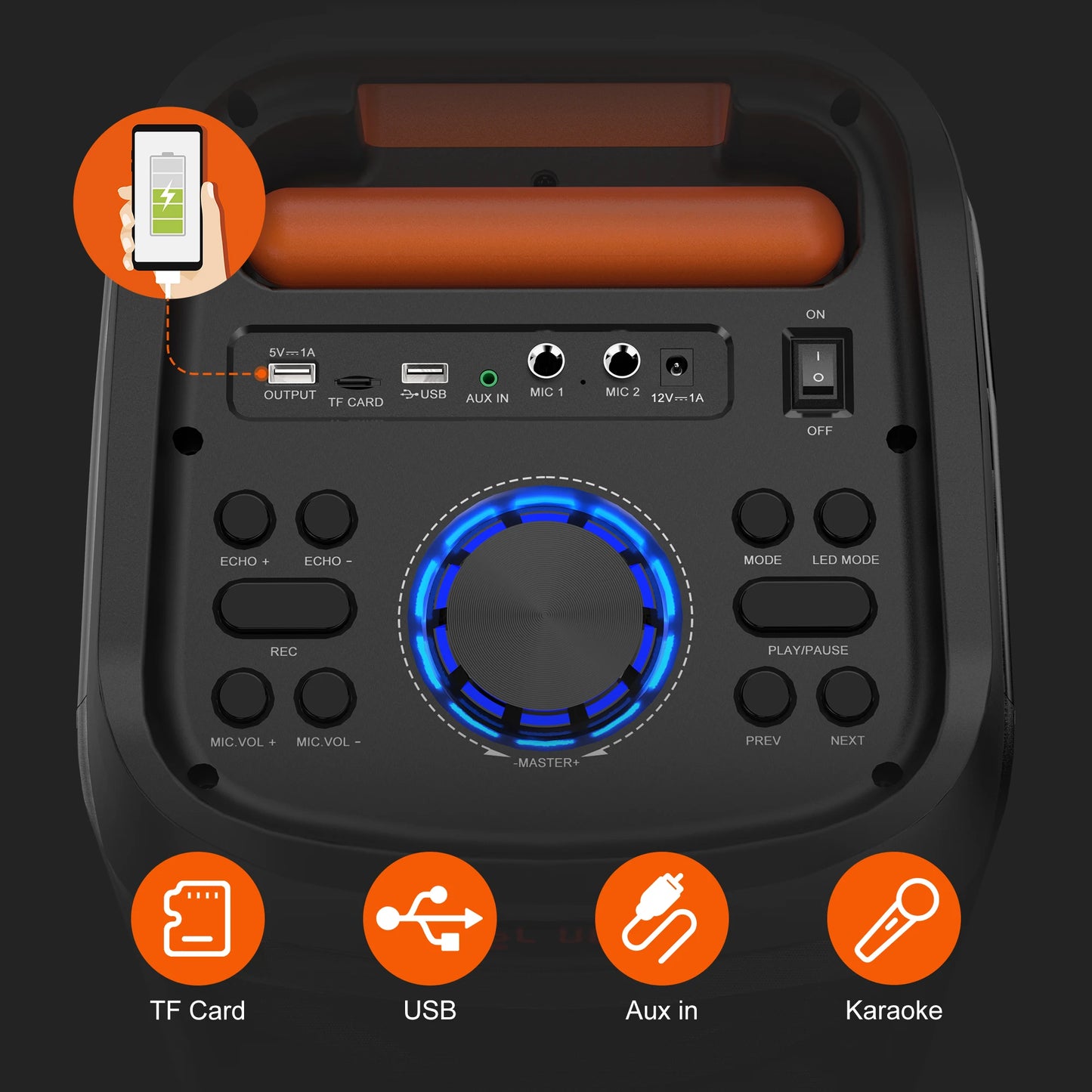 Karaoke Machine with 2 Wireless Microphones, Portable Bluetooth Speaker for Adults & Kids, Big Party PA System with Disco Lights