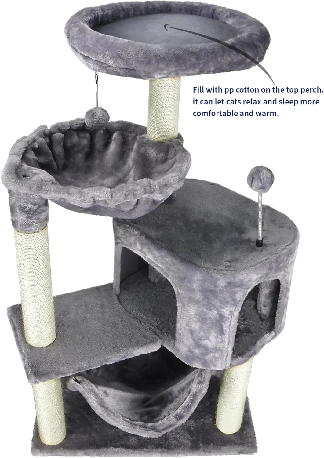 Cat Tree With Condo And Large Hammock For Playful Cats