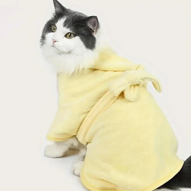 Pet Hooded Bathing Towel With Cap For Dogs And Cats