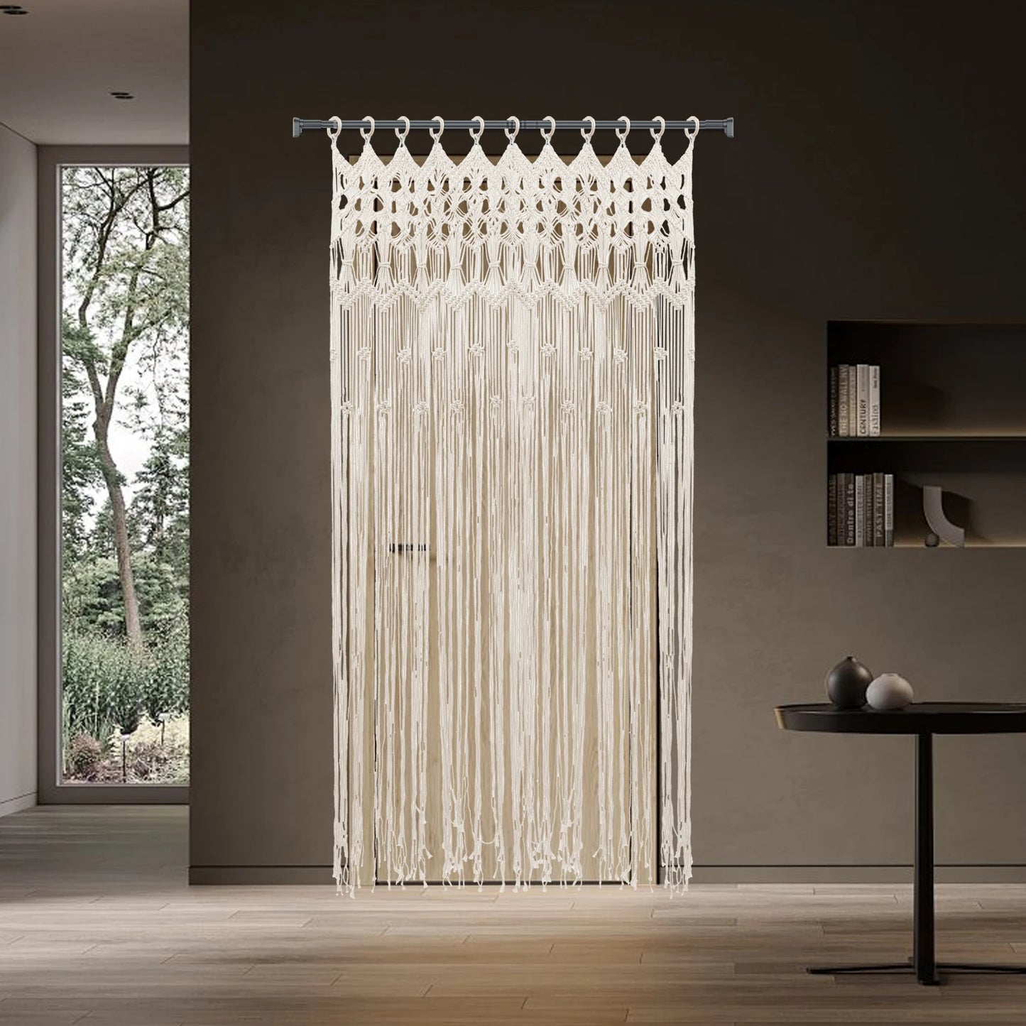 Woven Curtain Bohemian Curtain 120 x 195 cm White for Living Room Hallway Bedroom Bathroom - Plain, Unlined, Washable