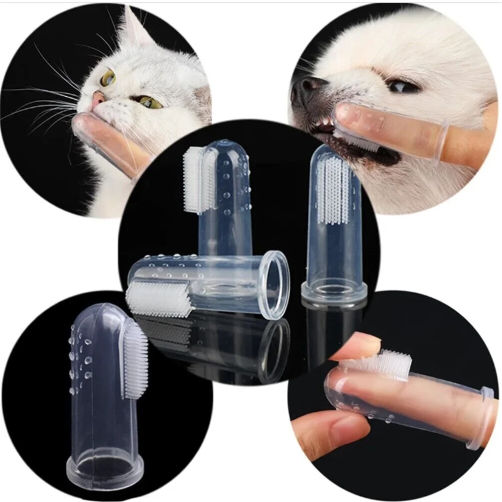 4pcs Pet Finger Toothbrushes Super Soft Silicone Dog Cat Toothbrush Bad Breath Tartar Teeth Care Tool Dog Cat Cleaning Supplies