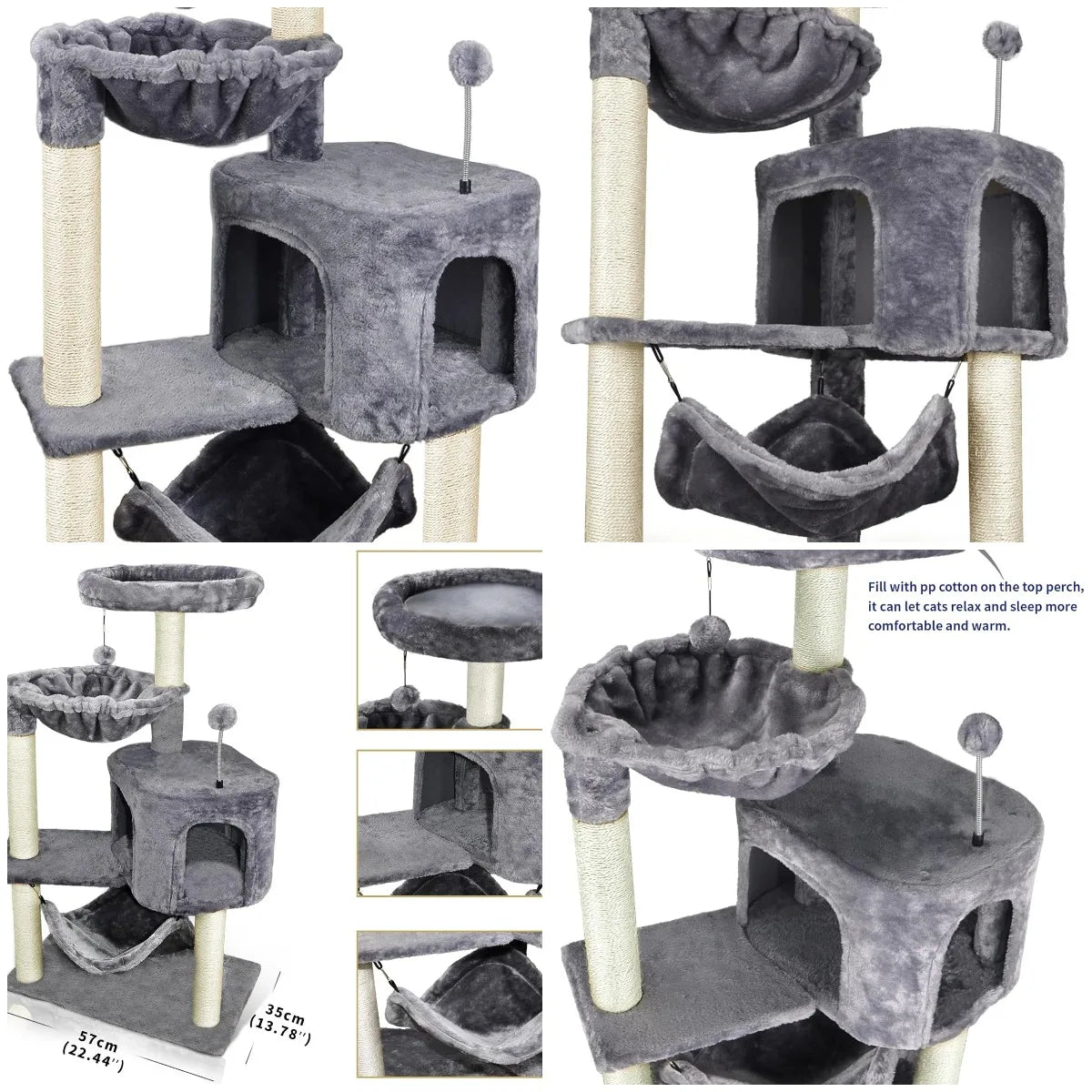 Cat Tree With Condo And Large Hammock For Playful Cats