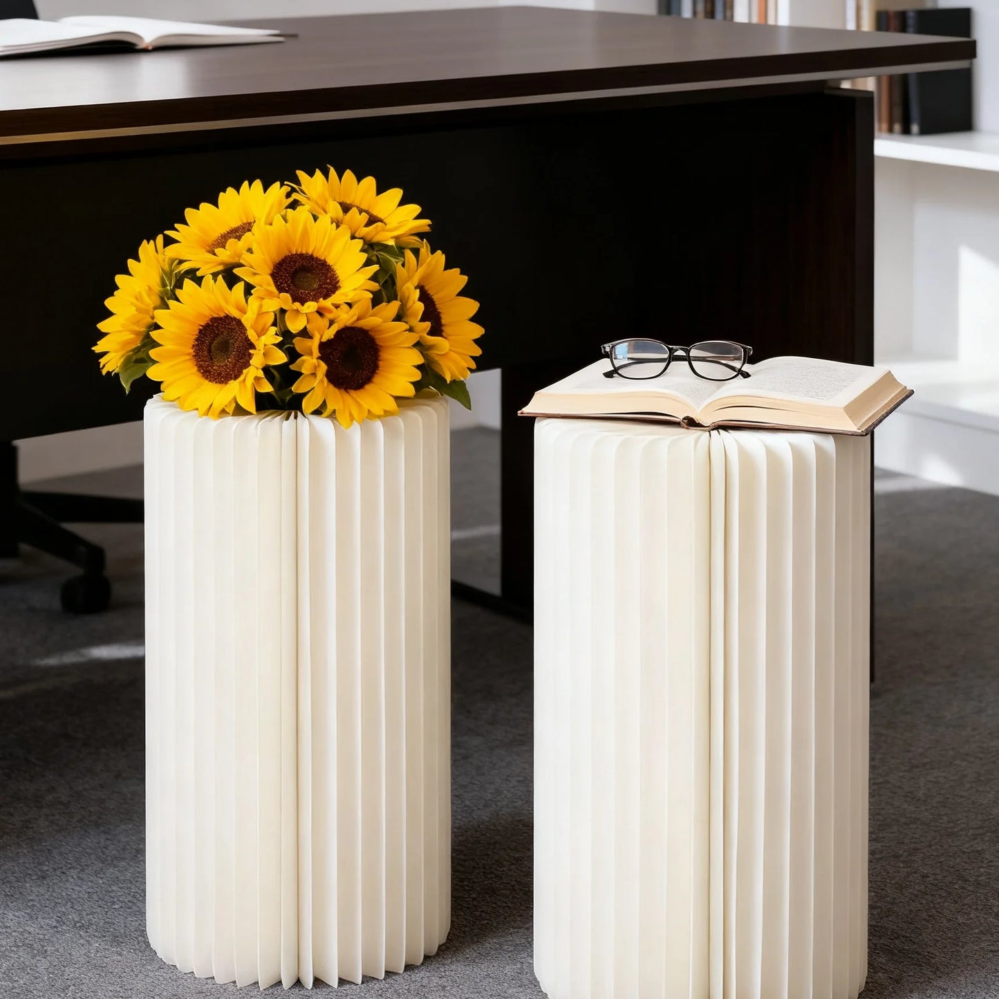 2 foldable paper pillars display base, milky white wedding display, birthday party decoration, dessert table paper Roman pillar